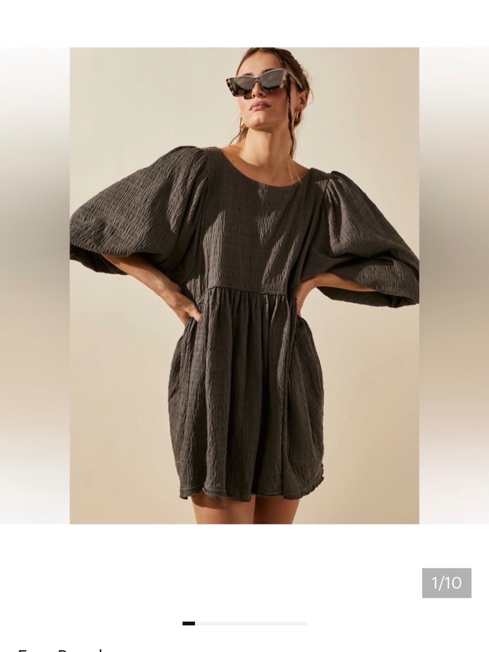 Free People Beach Get Obsessed Crinkle Gauze Baby Doll Mini Dress Small Gray